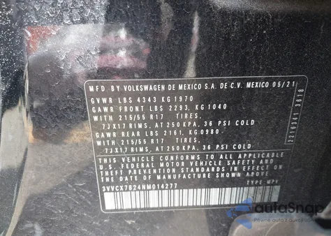 2022 Volkswagen Taos 1.5T S from USA, damaged, VIN 3VVCX7B24NM014277